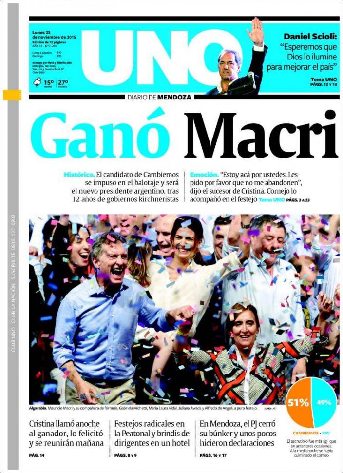 Qué dicen las portadas de los diarios nacionales sobre el triunfo de